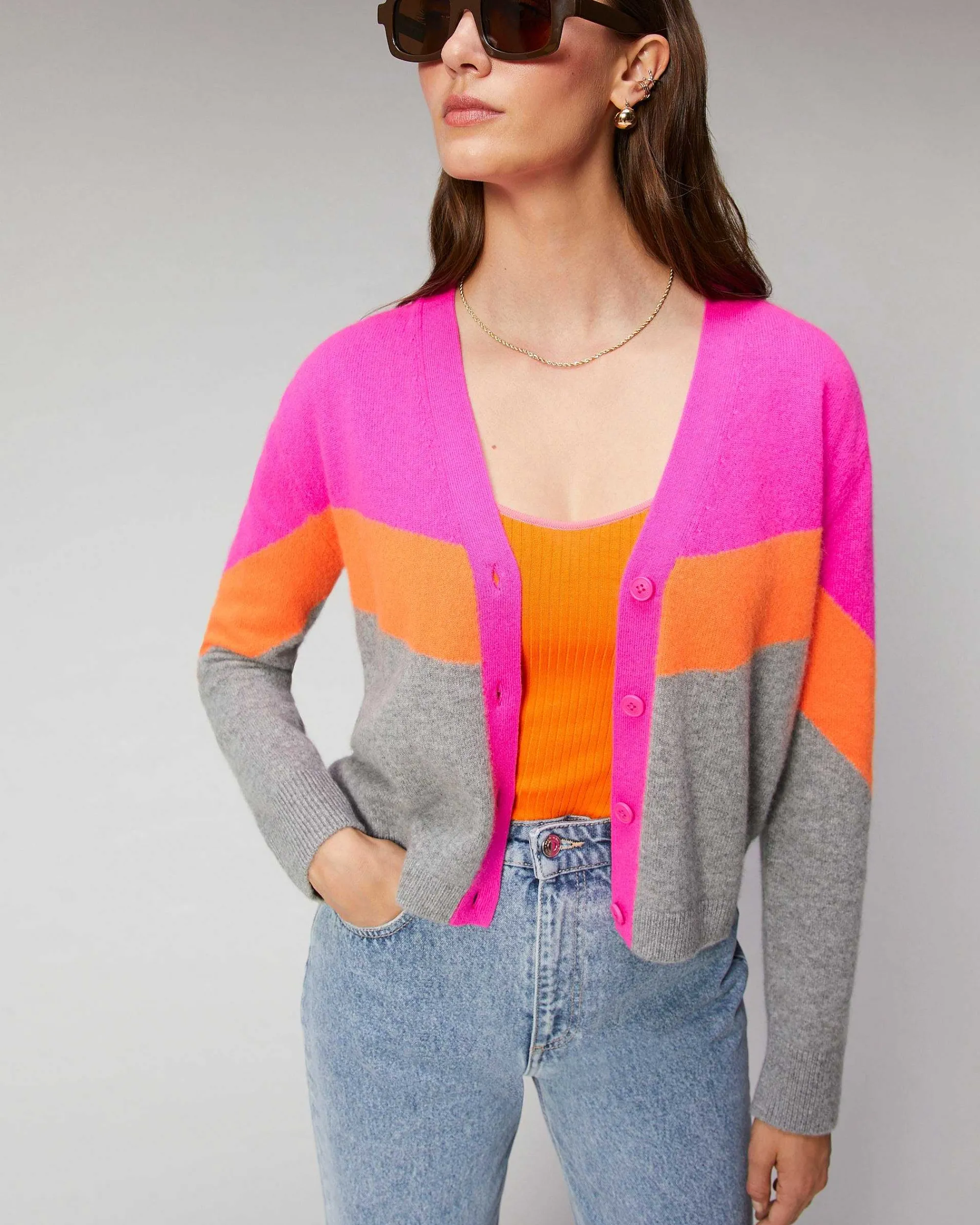 Pull Cardigan Tricolore Leger*FROM FUTURE Best