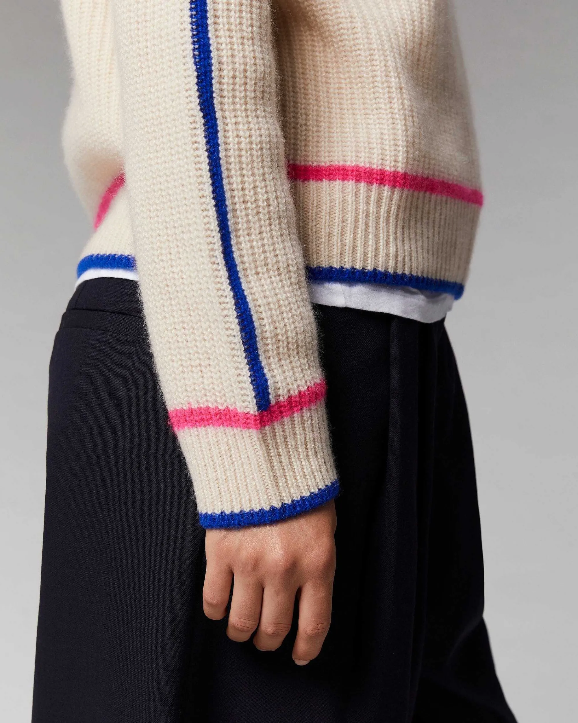 Pull Col Montant Tricolore Maille Perlee*FROM FUTURE Sale