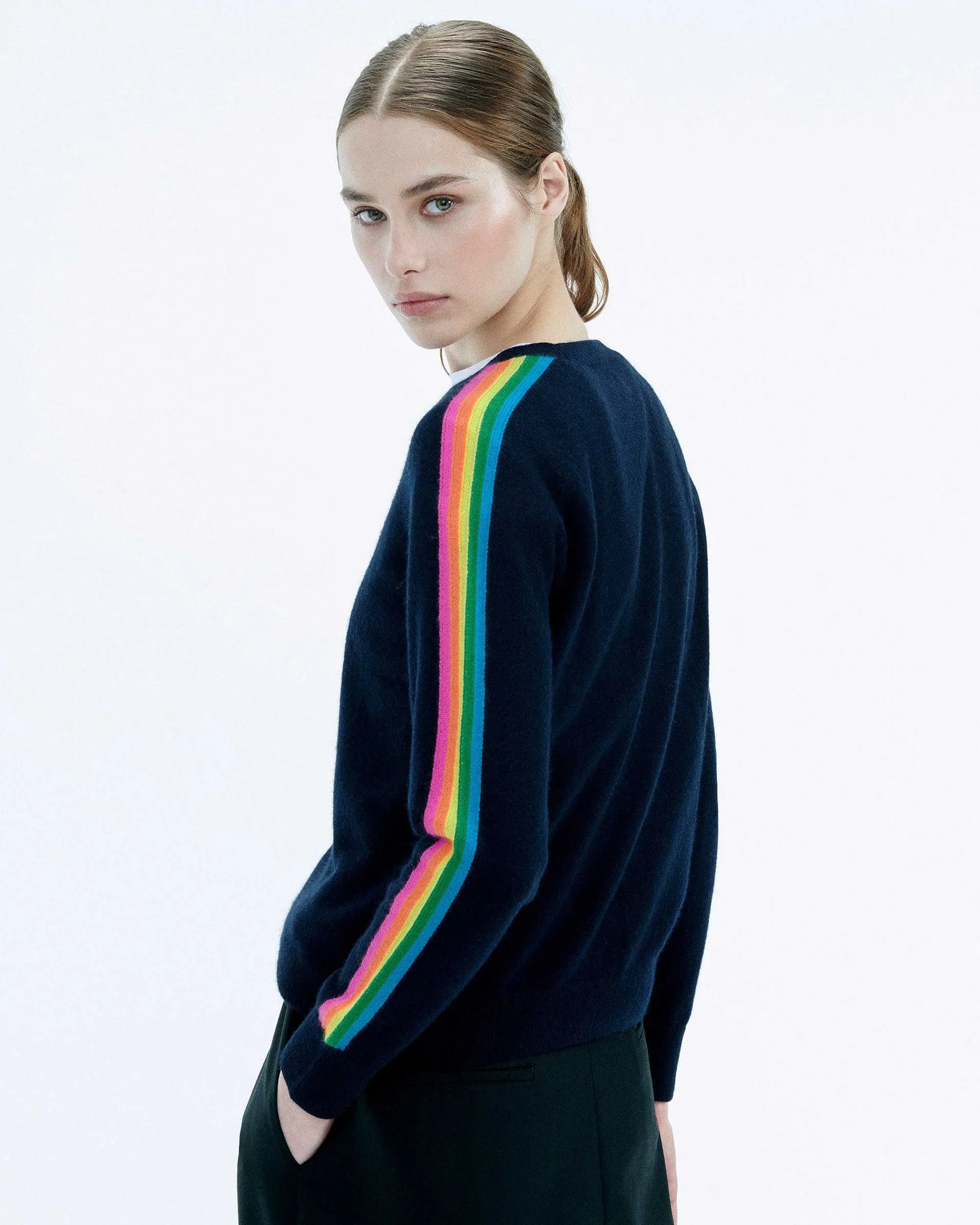 Pull Col Rond Bande Multicolore Aux Manches*FROM FUTURE Sale