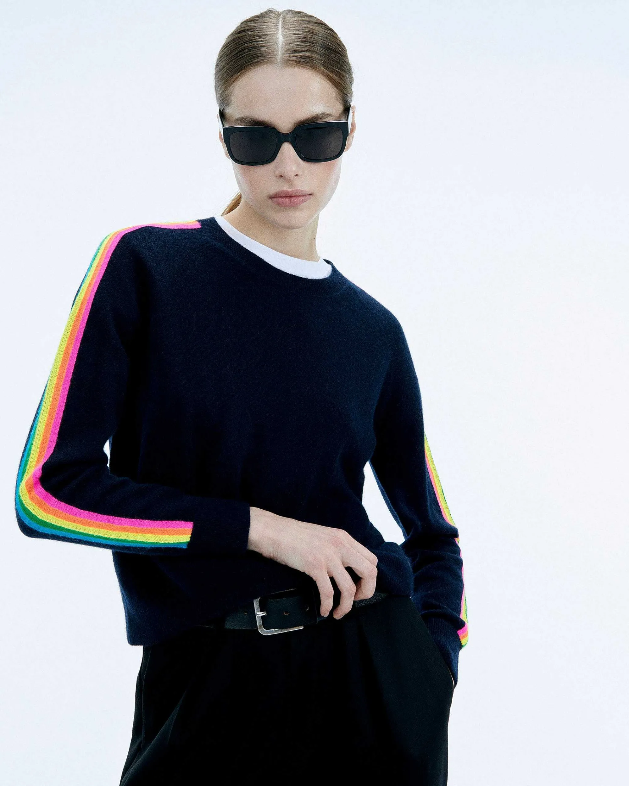 Pull Col Rond Bande Multicolore Aux Manches*FROM FUTURE