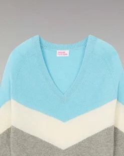 Pull Col V Bandes Tricolore Leger*FROM FUTURE New