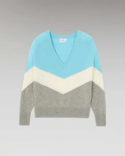 Pull Col V Bandes Tricolore Leger*FROM FUTURE New