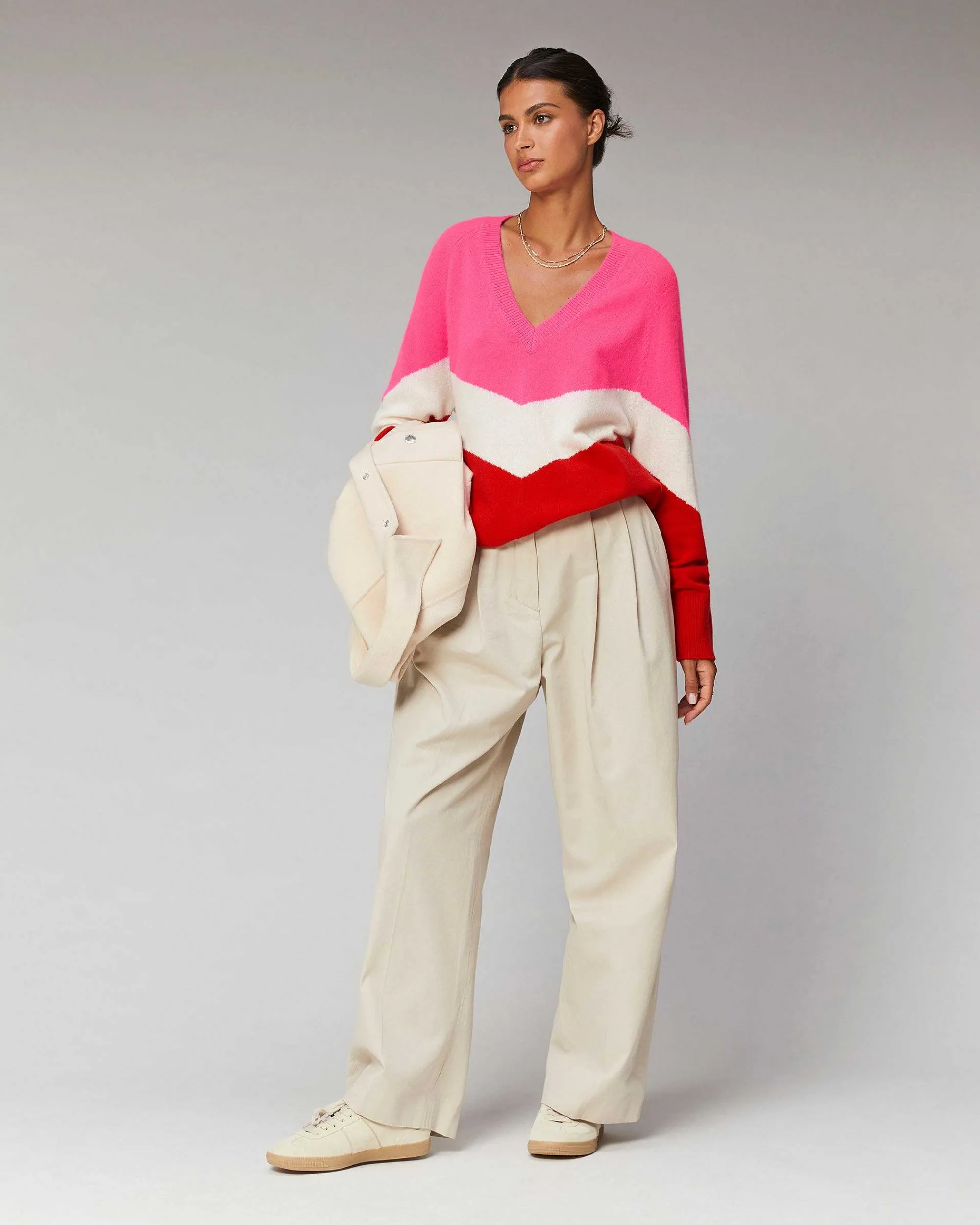 Pull Col V Bandes Tricolore Leger*FROM FUTURE Sale