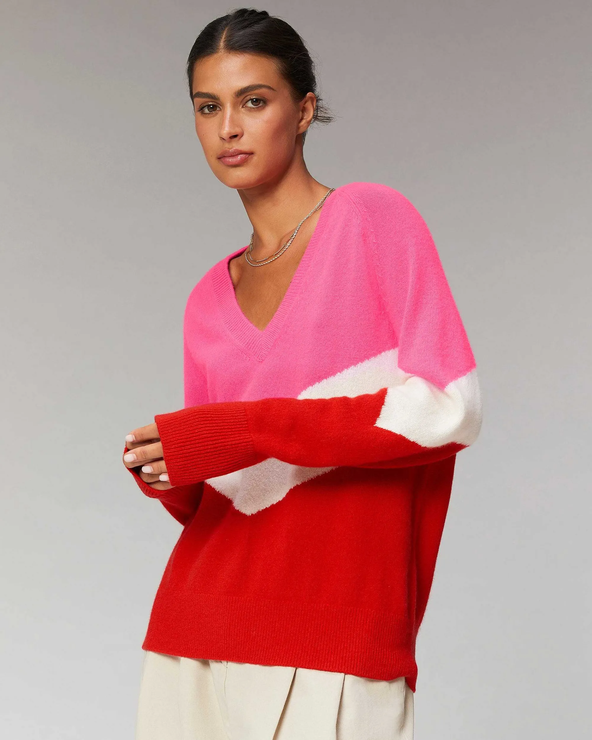 Pull Col V Bandes Tricolore Leger*FROM FUTURE