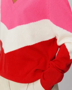 Pull Col V Bandes Tricolore Leger*FROM FUTURE