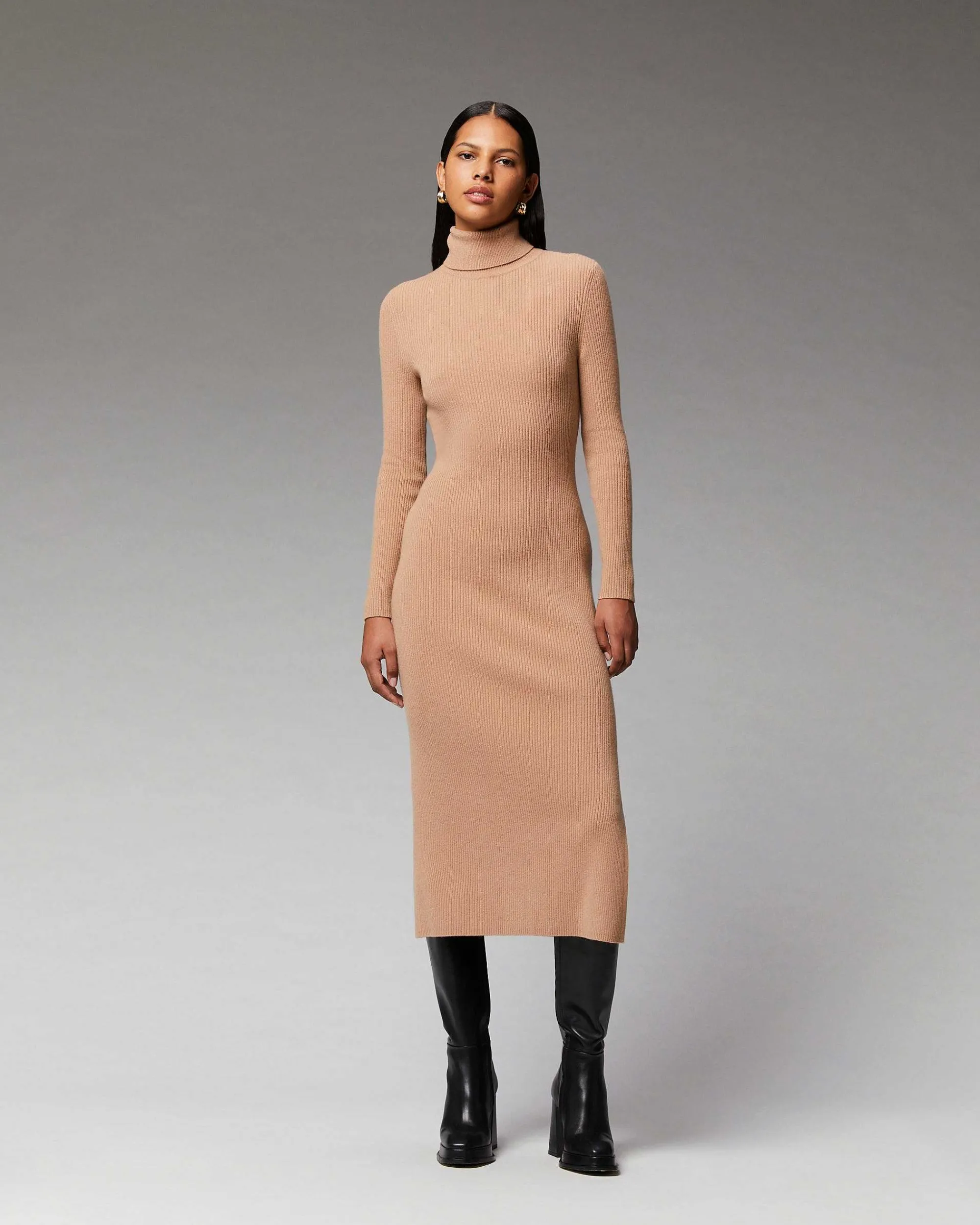 Robe Longue Manche Longue Col Roule A Cotes*FROM FUTURE Hot